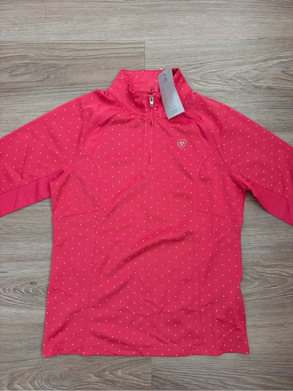 NWT Ariat Girls Sunstopper 2.0 1/4 Zip Baselayer Pink Polka Dot Size M 8/10